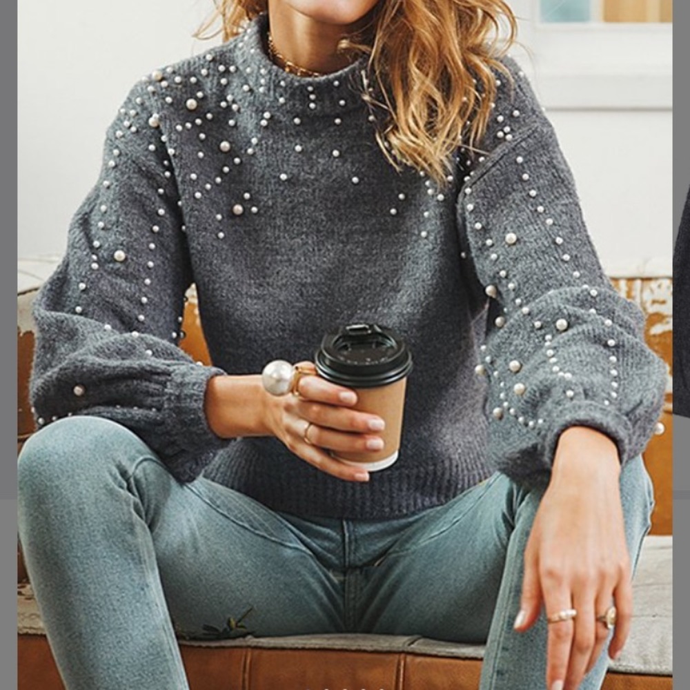Sucrefas Faux Pearl Cropped Sweater